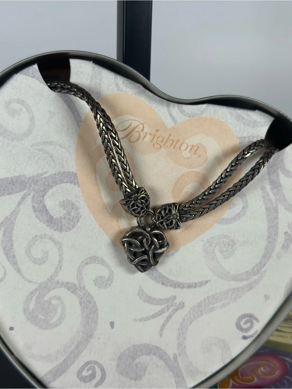 NWT Rare Retired Brighton Silver Heart Knot Celtic Pendant Necklace - Silver